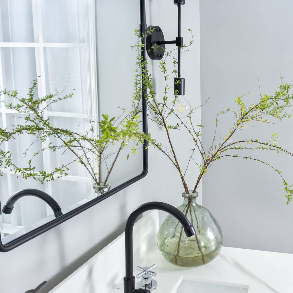 Pivot Mirror Matt Black Tilt Beveled Mirror Rectangle Bathroom Mirror Pivoting Metal Framed Vanity Mirrors for Wall
