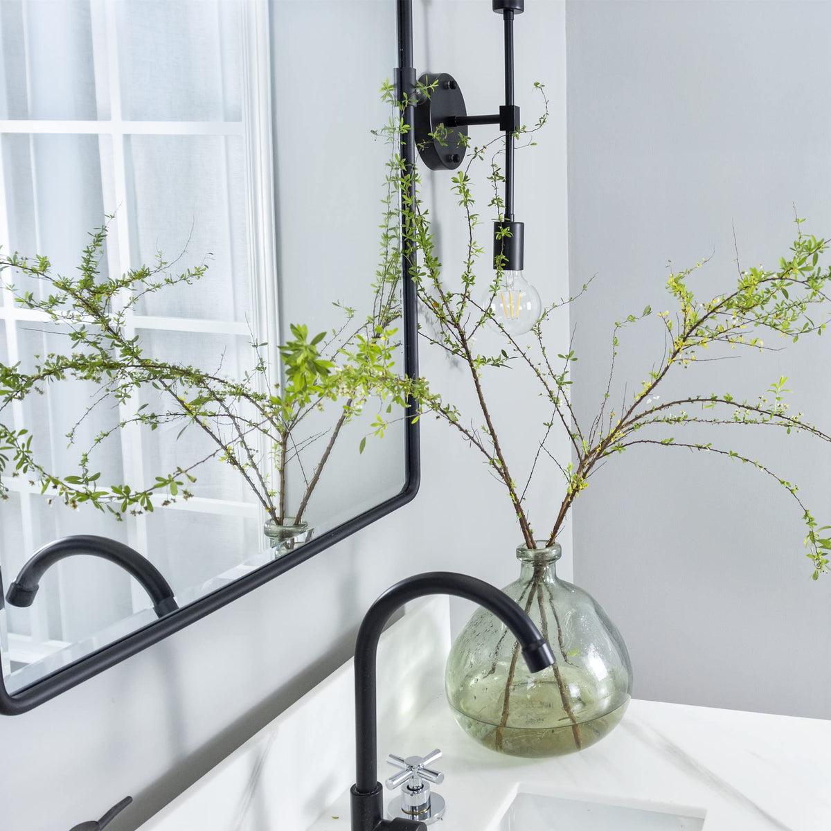 Pivot Mirror Matt Black Tilt Beveled Mirror Rectangle Bathroom Mirror Pivoting Metal Framed Vanity Mirrors for Wall