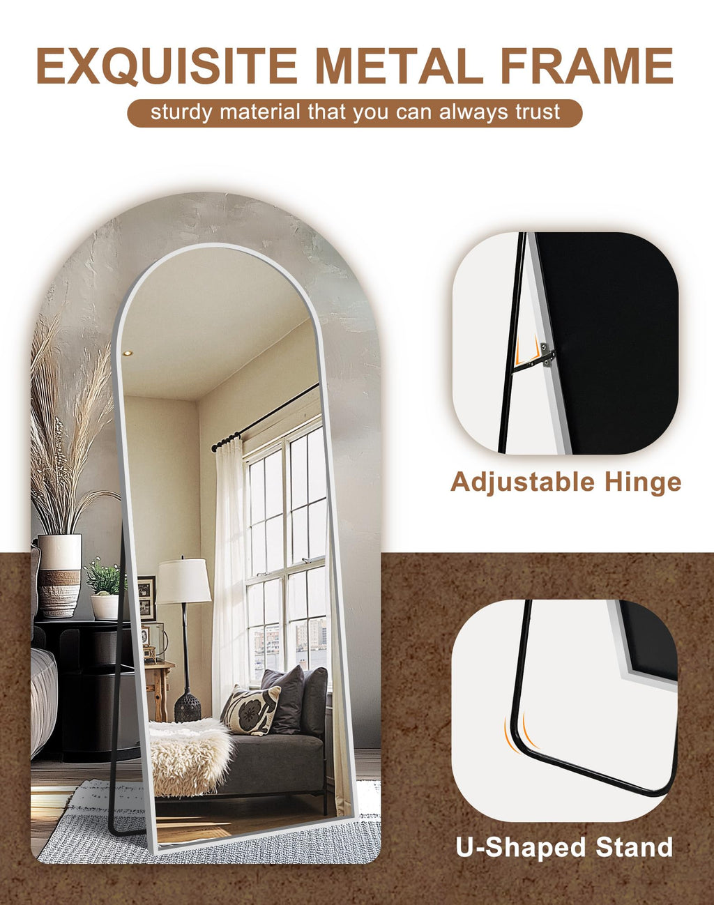 Arched Full Length Mirror with Stand, 69x24 Silver Floor Mirror