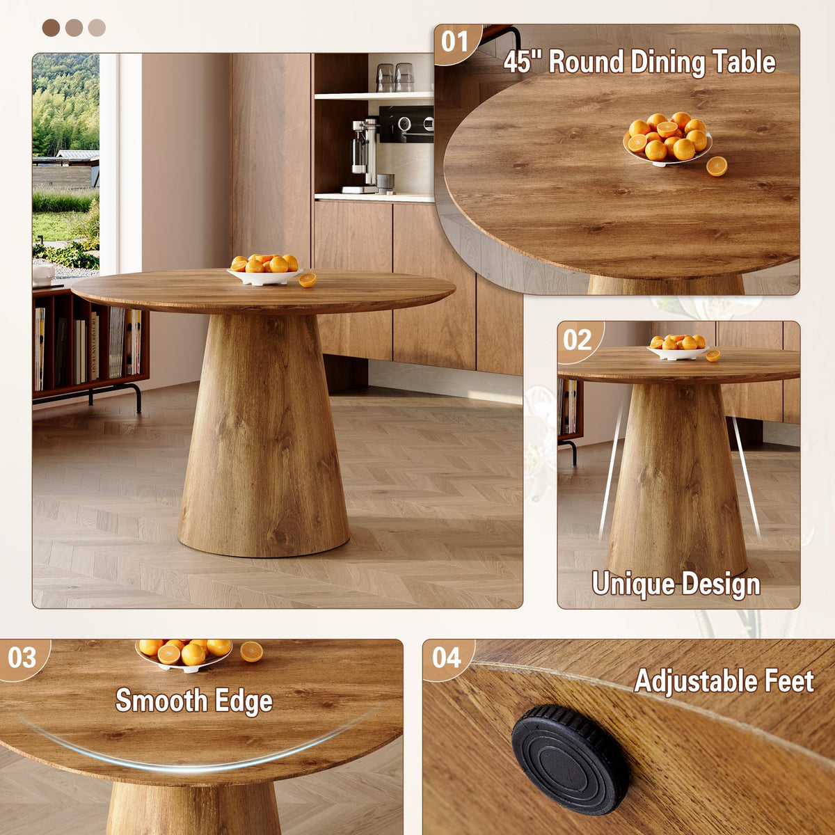 45" Round Dining Table Set for 6, 7-Piece Dining Table Set