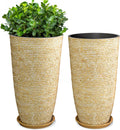 Set of 2 9 Gallon Tall Large planters for Outdoor/Indoor Plants of 12" Dia x 21" H Round Flower Pots Set Faux Stone