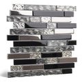 5-Sheet Glass Backsplash Tiles, 5 Square Feet Black Glass Mosaic Backsplash Subway Metal Tile Wall Bathroom