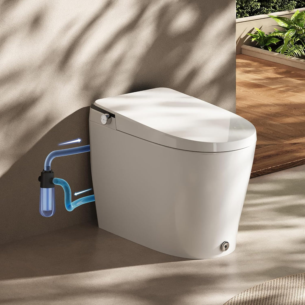 Smart Toilet Auto Open & Close One Piece Tankless Toilet with Bidet Built in Auto Flush Warm Water Air Dryer Heated