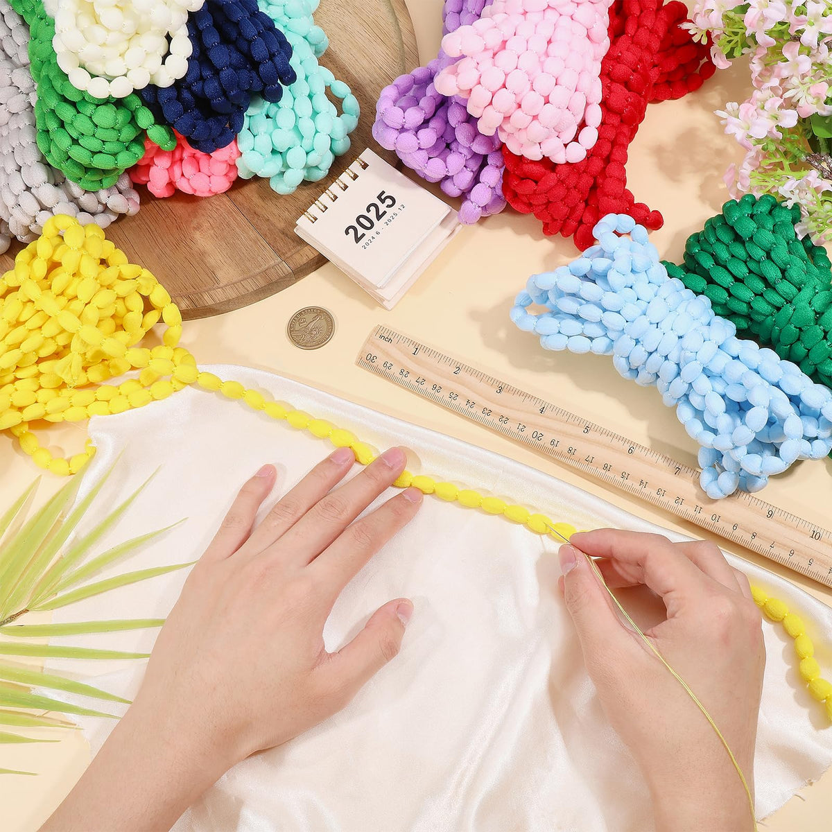 12 Colors Mini Pom Pom Fringe Trim - 84 Yards