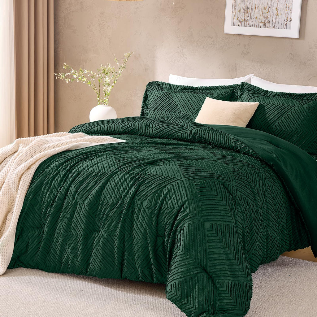 Comforter Set, Boho Tufted 3-Piece Bedding Set, Green