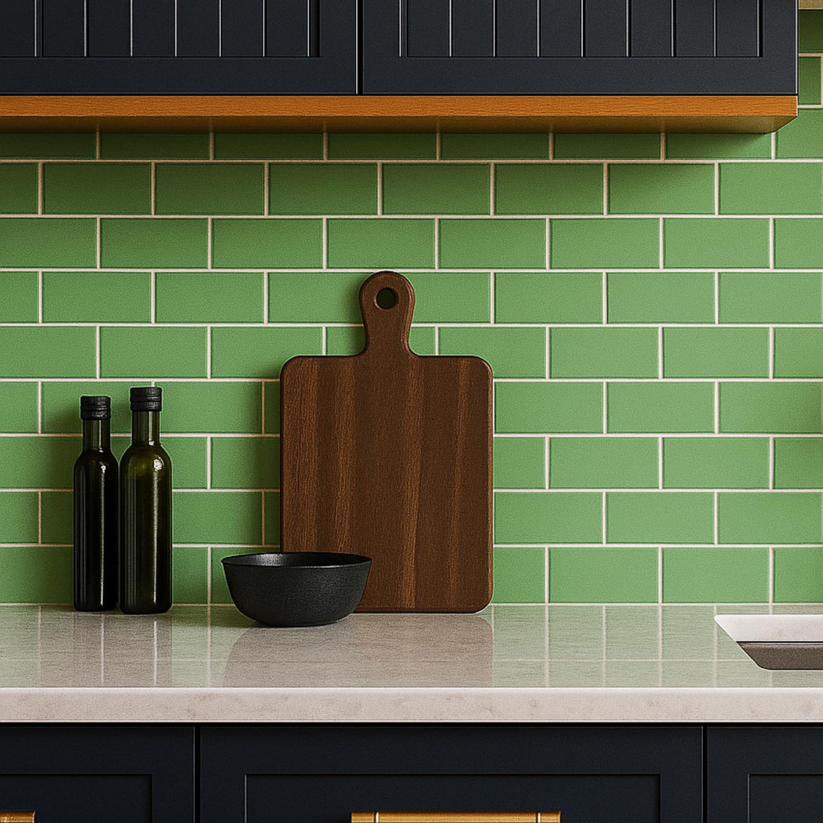 3x6 Ceramic Subway Tile Gloss (Shinny) Box of 10 Pieces Wall Shower Kitchen Backsplash (Olive Green)
