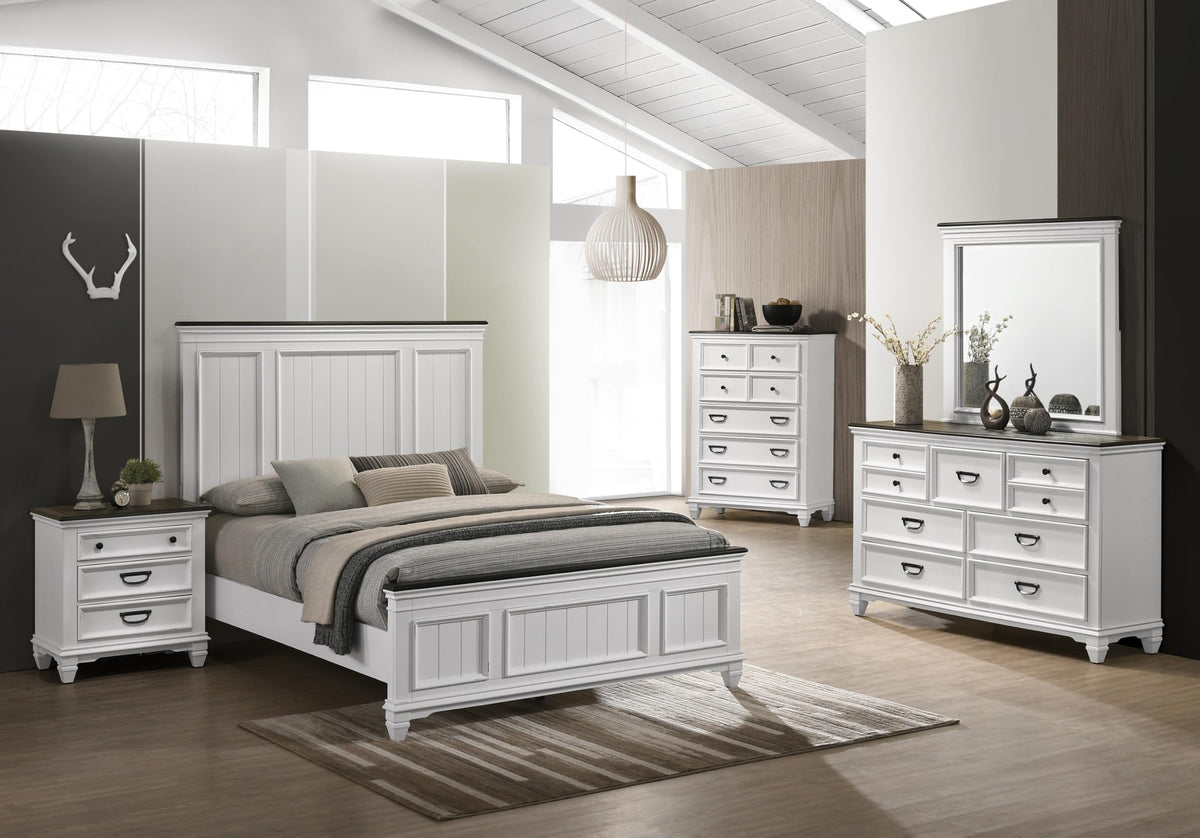 Peanu Queen Bed Frame, Shiplap Panel, Weathered White Wood Set