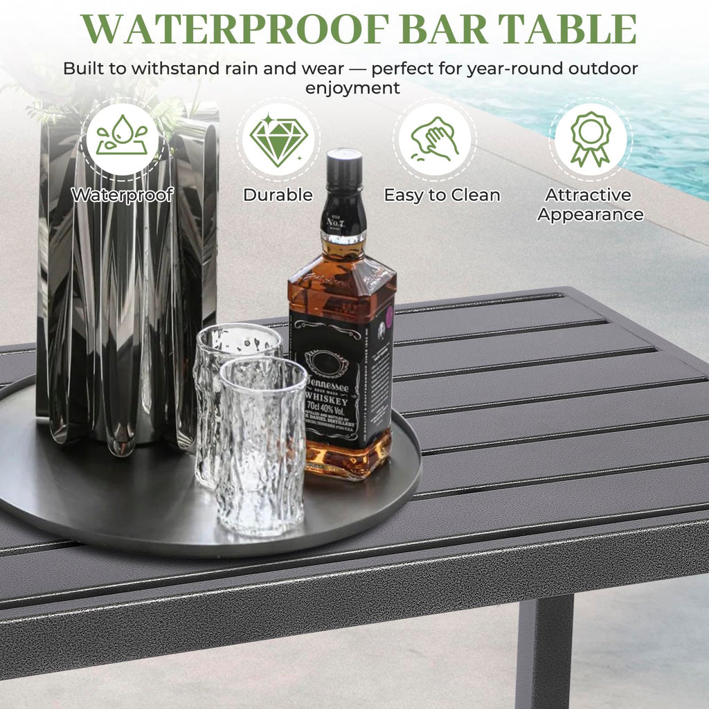 Outdoor Patio Counter Height Bar Table, 47" Rectangle, Garden, Yard, Balcony, Poolside