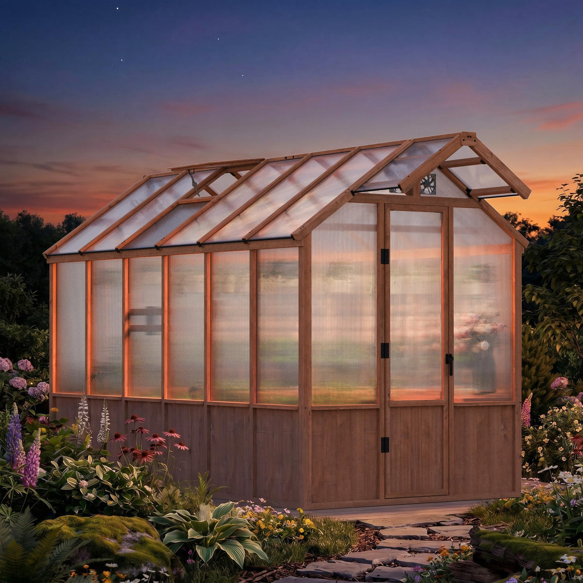 Shade 6.5'x12' Wooden Greenhouse with USB Charging Power Strip