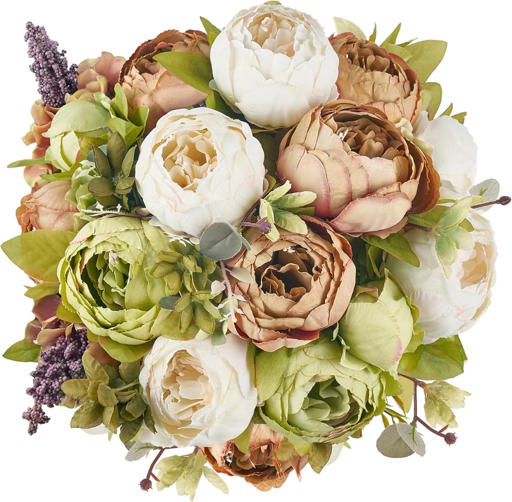 Peonies Artificial Flowers, 13 Stems Faux Peonies Real Touch 2 Pack - Set of 2