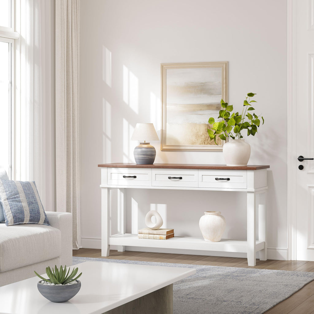 3 Drawers Entryway Table, Farmhouse Wooden Console Table