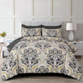 Boho Paisley Comforter Set Queen, 7 Pieces Bed in a Bag, Black and Gold