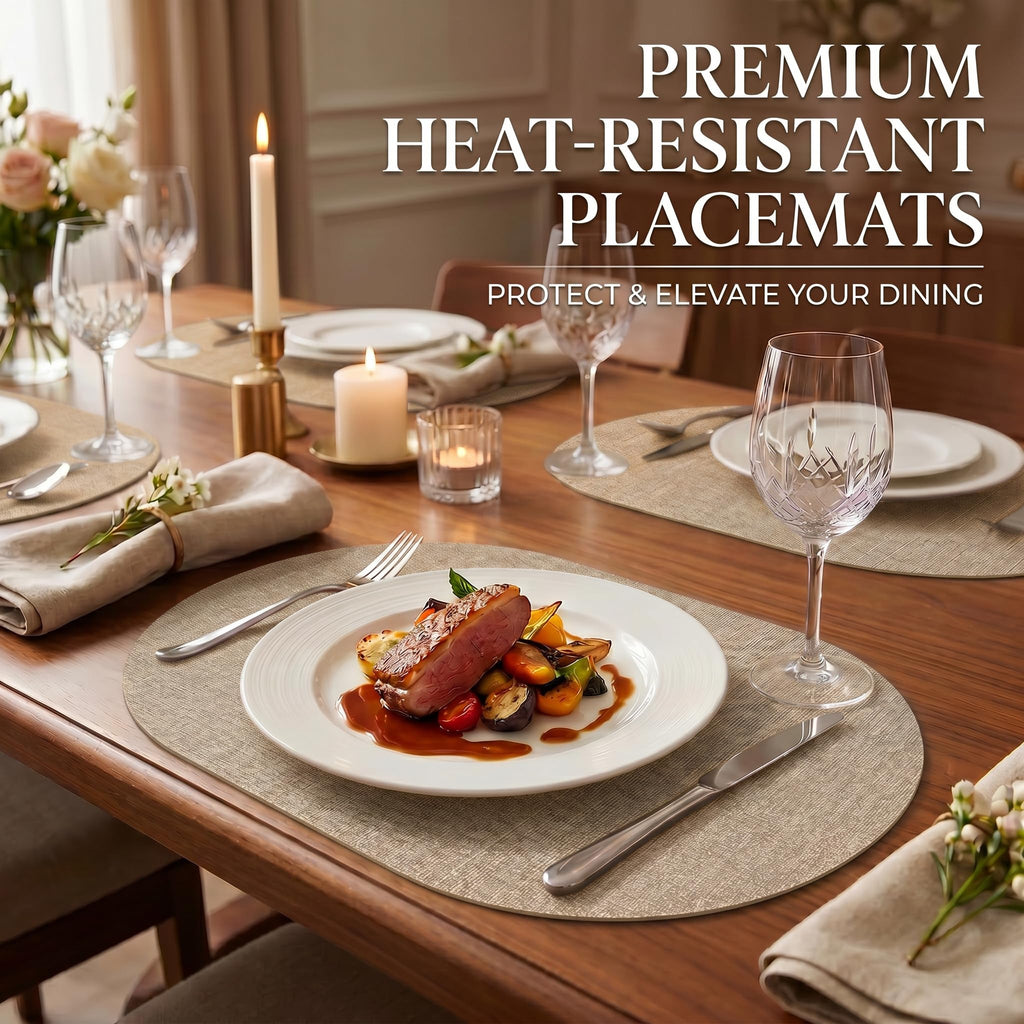 Faux Leather Placemats Set of 4, Wipeable Waterproof Stain Resistant Table Mats, Heat Resistant Thick Placemats with