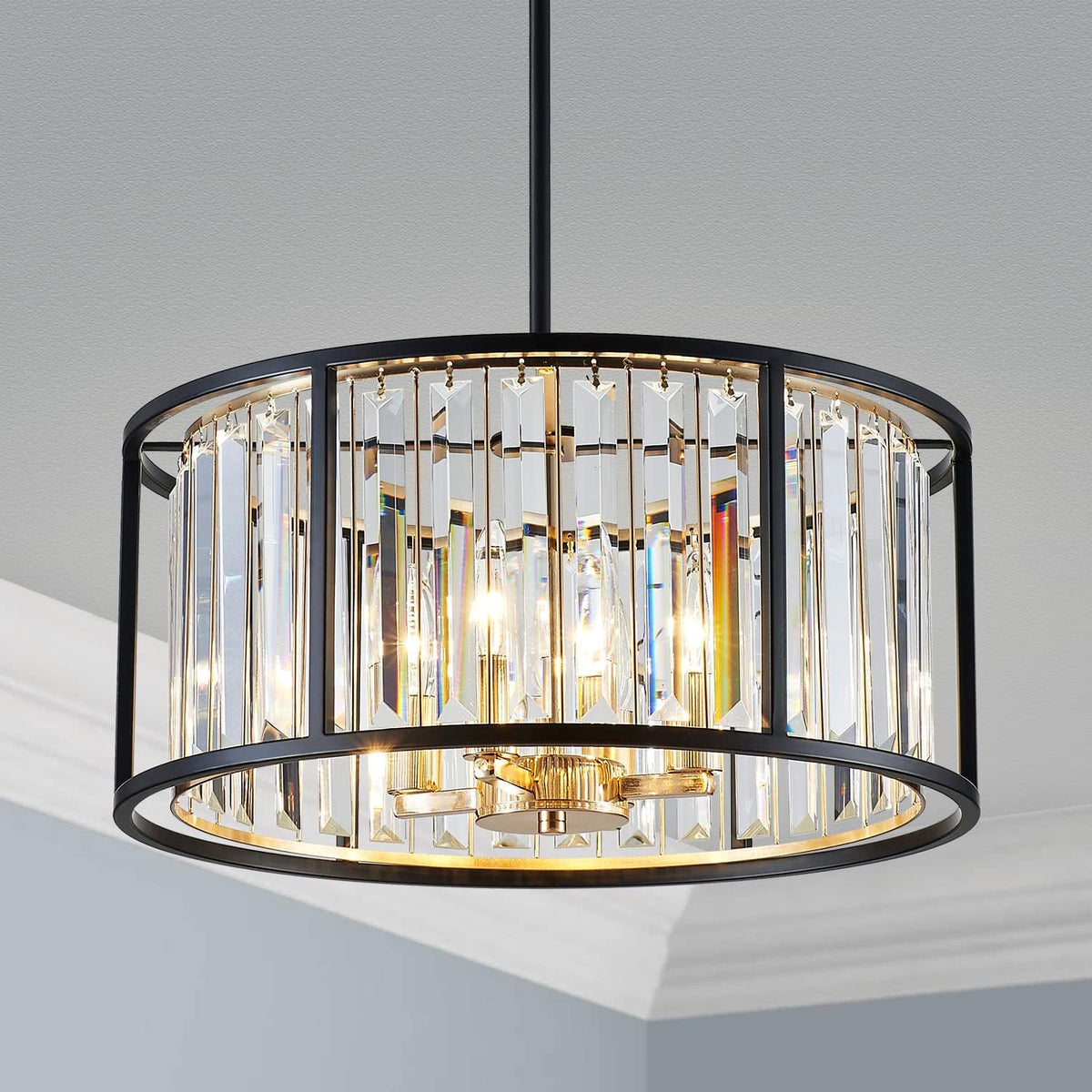 4-Light Mid-Century K9 Crystal Drum Chandelier for Dining and Living Rooms