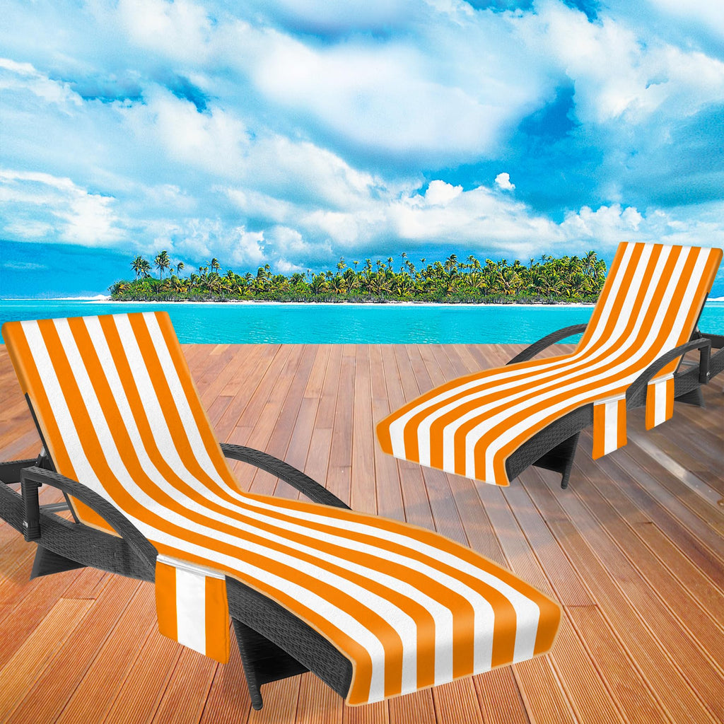 Lounge Chair Towel Cover, Beach Chair Covers (Pack of 2), Chaise Lounge Cover with 3 Pockets for Pool Beach Courtyard