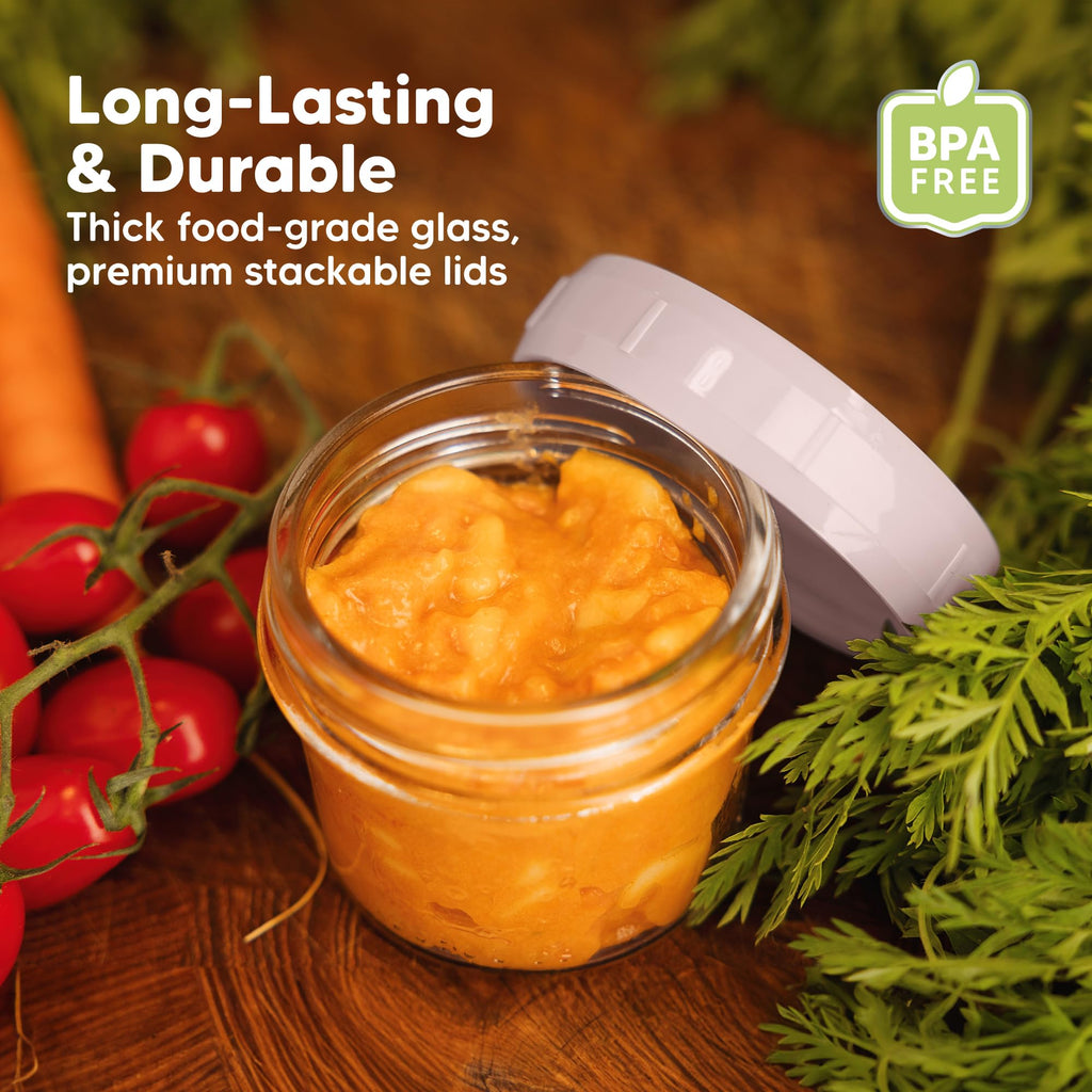 12pk 4oz Glass Baby Food Containers with Lids, BPA-Free,Musk Dusk