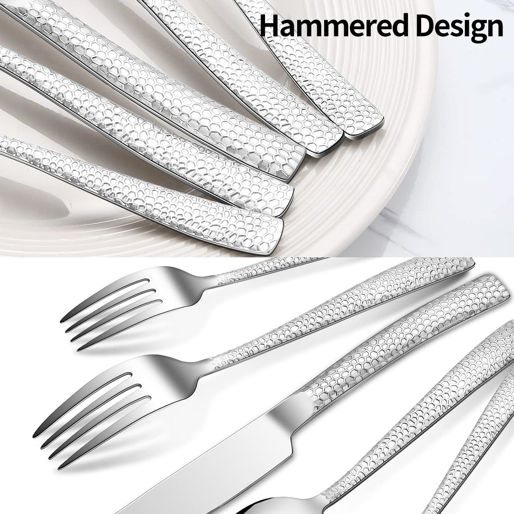 20-Piece Silverware Set, Stainless Steel Hammered Flatware Set for 4