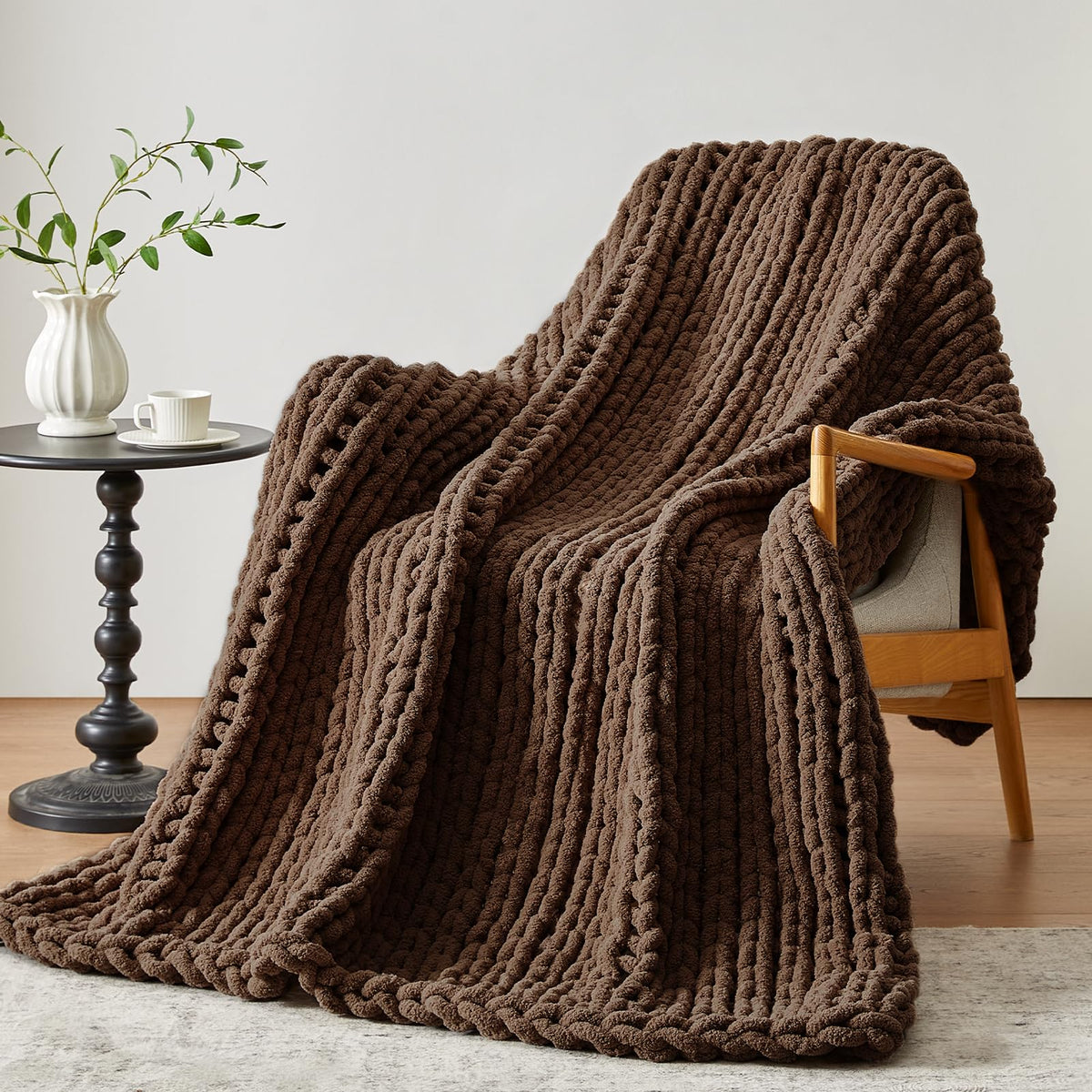 Chunky Knit Throw Blanket, Knitted Throw Chenille Yarn, 50"*60"