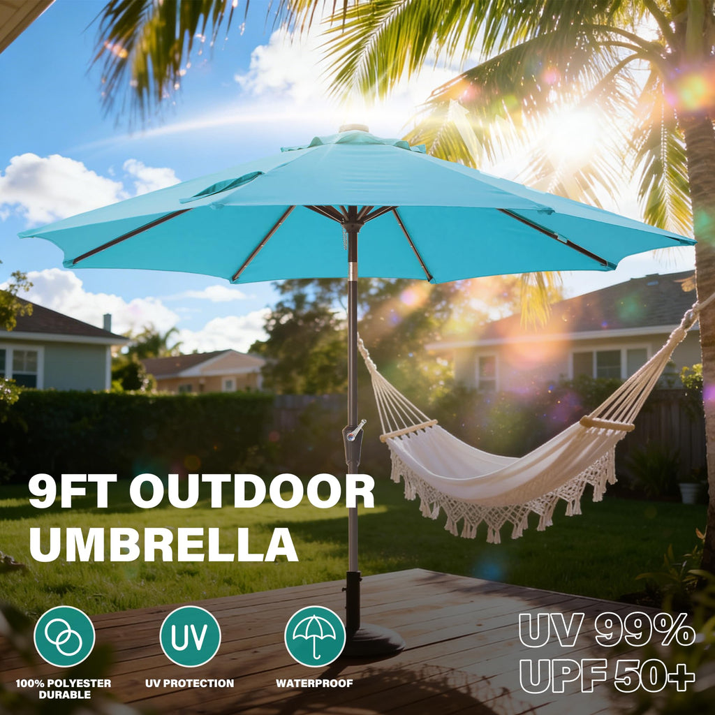 9' Patio Umbrella Outdoor Umbrella with lights Patio Light Blue