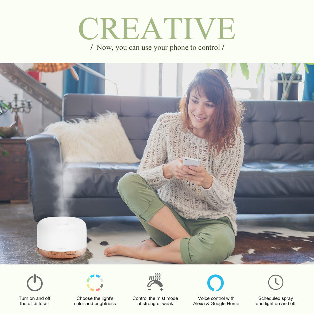 Smart Wi-Fi Essential Oil Diffuser, 500ml App Control Humidifier