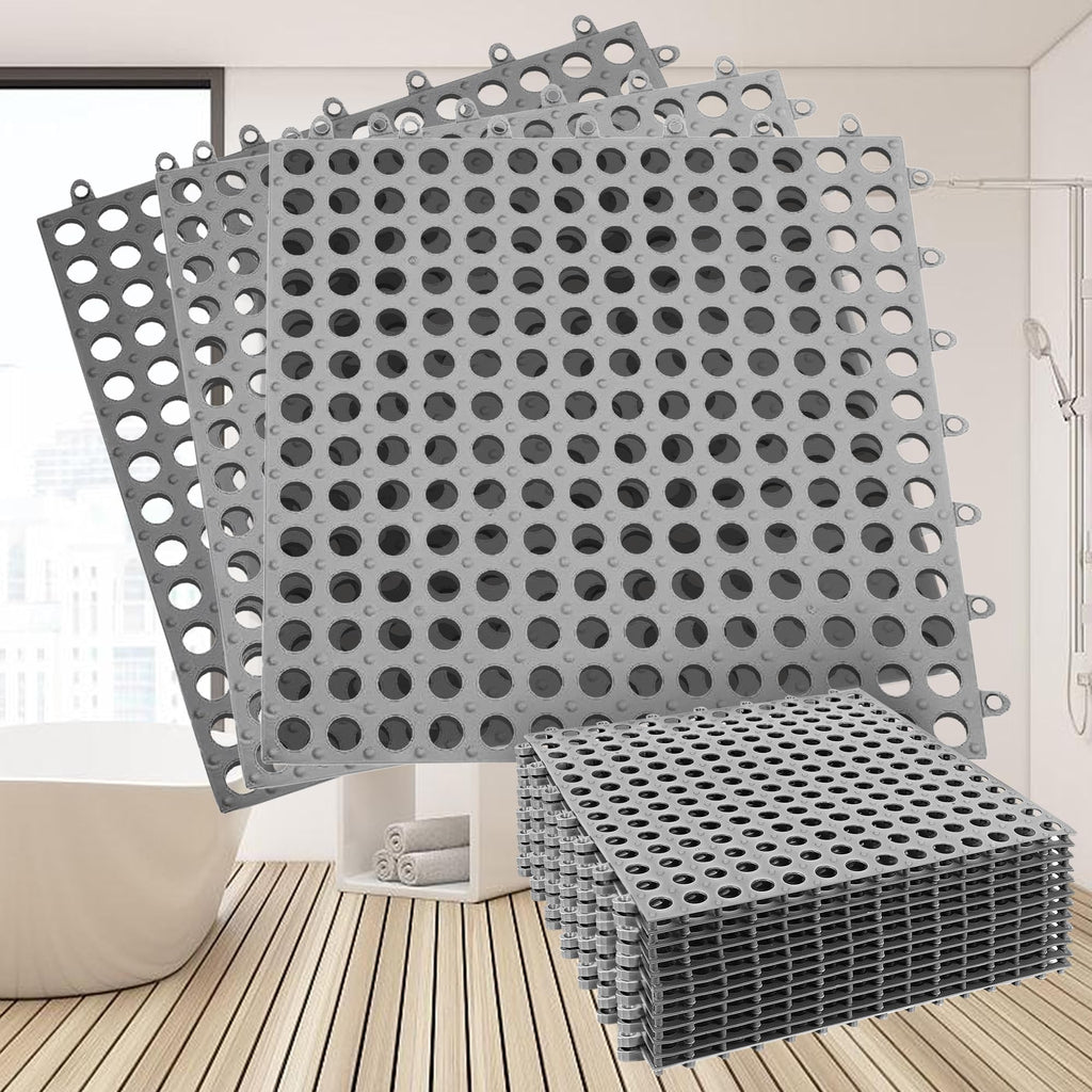 12Pack 12" x 12", Interlocking Rubber Floor Tiles Soft PVC Non-Slip Tile Splicing Shower Mat Outdoor Cushion Mat