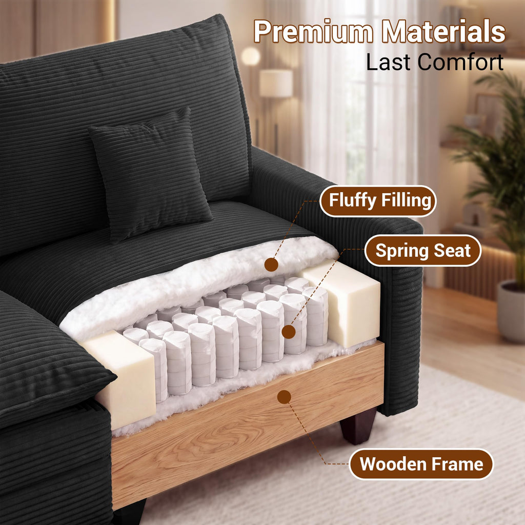 133" Modular Sectional Sofa, L-Shaped Cloud Couch with Ottoman, Black
