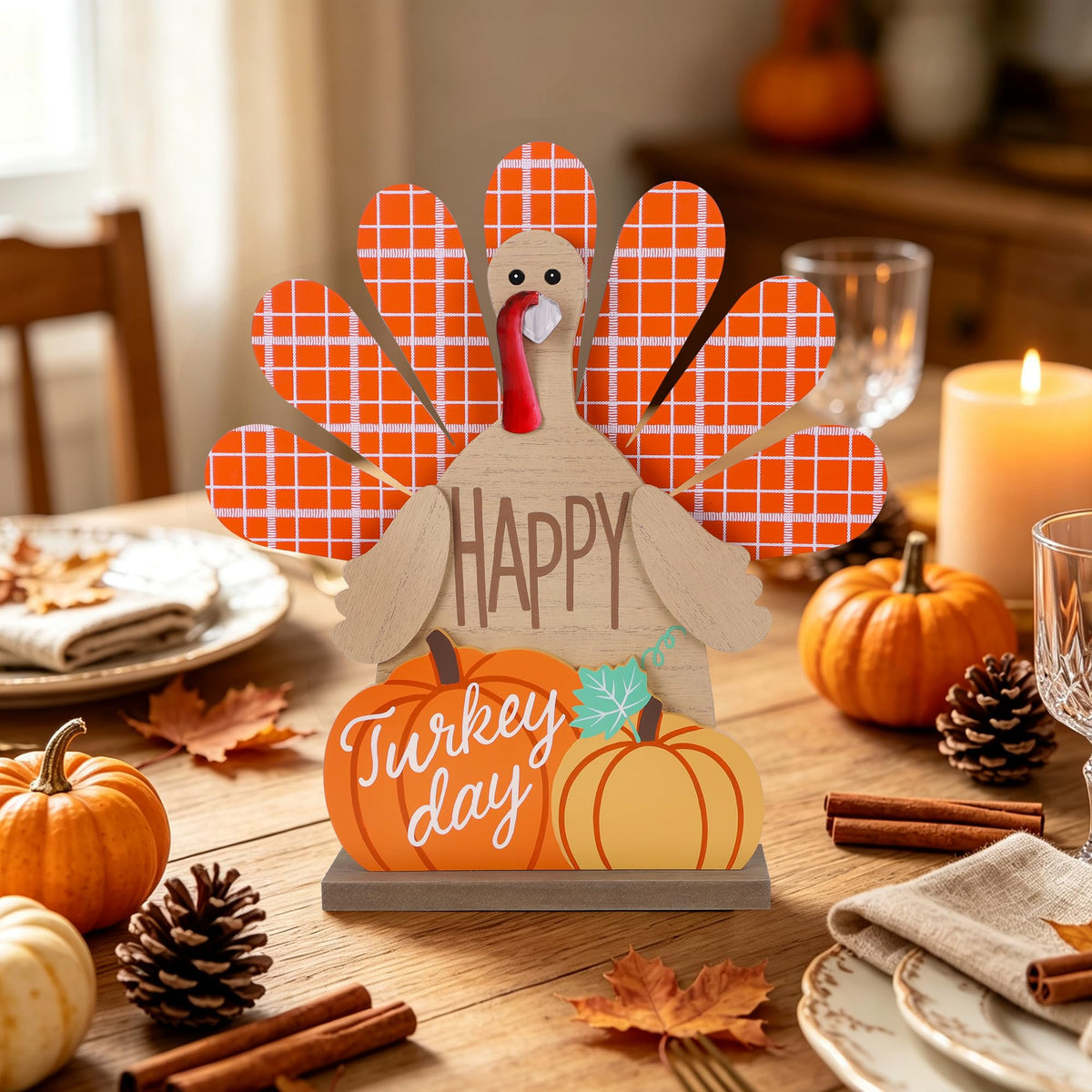 Thanksgiving Table Decorations Wooden Turkey Fall Centerpieces