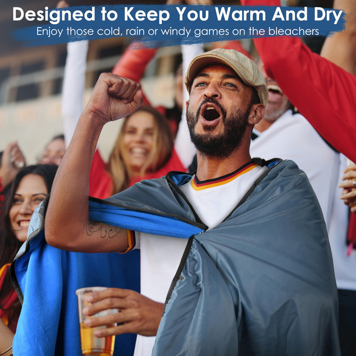 Waterproof Stadium Blanket, Windproof Wearable Poncho for Fans