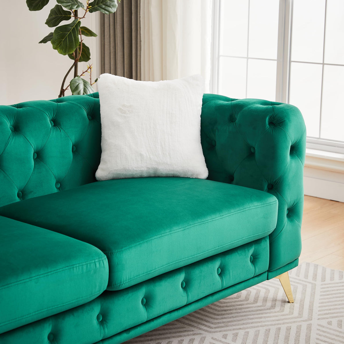 2-Piece Luxury Chesterfield Sofa Set with 1 3-Seater Sofa & 1 Loveseat Sofa, Mid-Century 5-Seater Tufted Button Couch