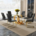 Modern Dining Table Set for 6, 7 Piece Dining Table Chairs Set for 6, Glass Table Top and MDF Base, Rectangular Dining
