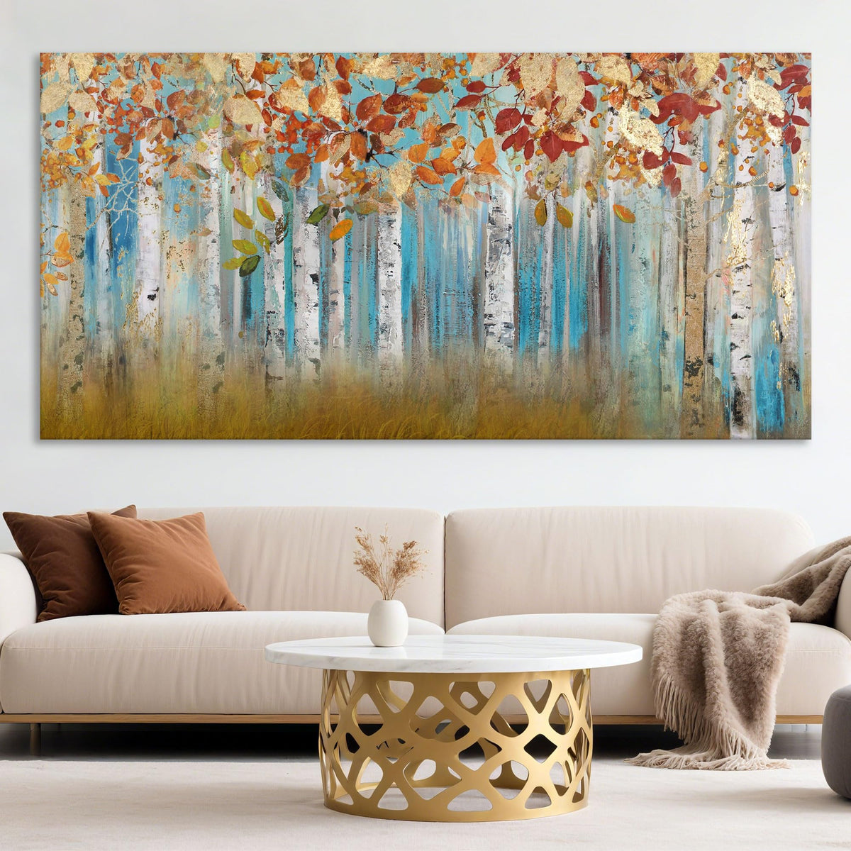 Birch Tree Canvas Wall Art Landscape Yellow Picture Wall Decor Large Bedroom Wall Decor Above Bed Framed Artwork for