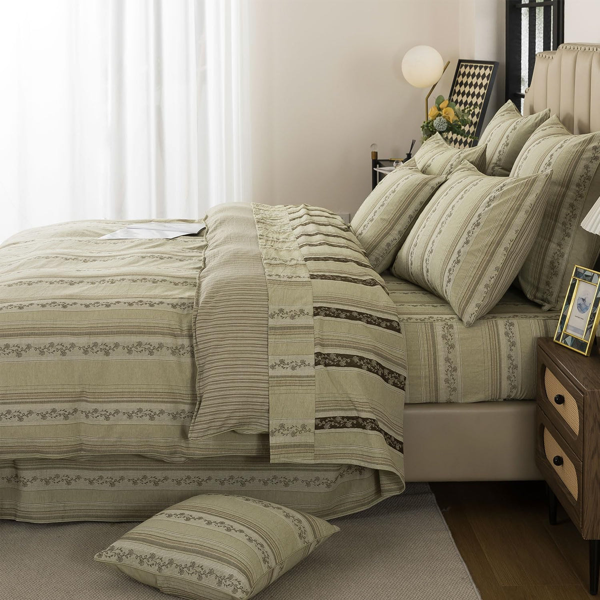King/Cal King Floral Duvet Cover Set 3-Piece - 100% Cotton Woven Jacquard Bedding with Pillowcases, Soft Hotel-Style