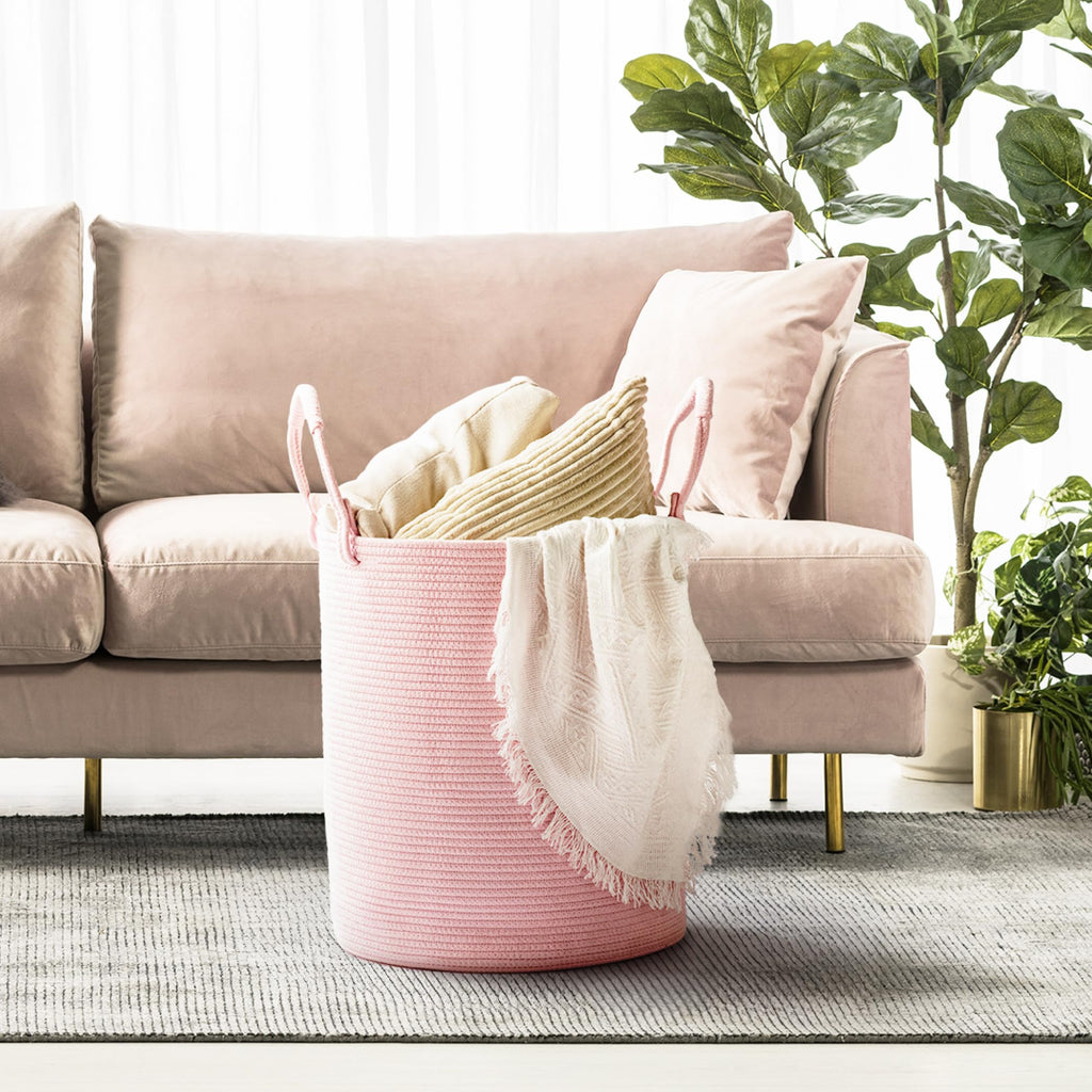Hamper Basket, Woven Cotton Rope Blanket Basket, Nursery Storage