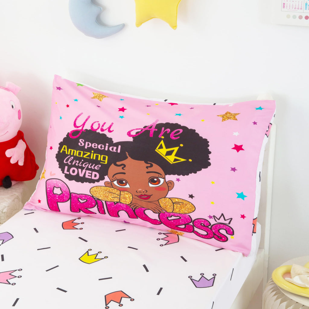 4 Piece Toddler Bedding Set for Girls,Toddler Black Girl Magic Comforter Set,Black Princess Toddler Bed Comforter Set
