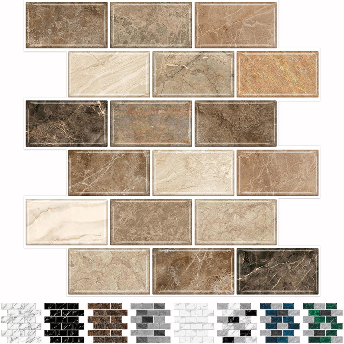 10-Sheet Stick on Backsplash ,12"x12" Peel and Stick Self Adhesive Wall Tiles Back Splashes Brown Marble Look