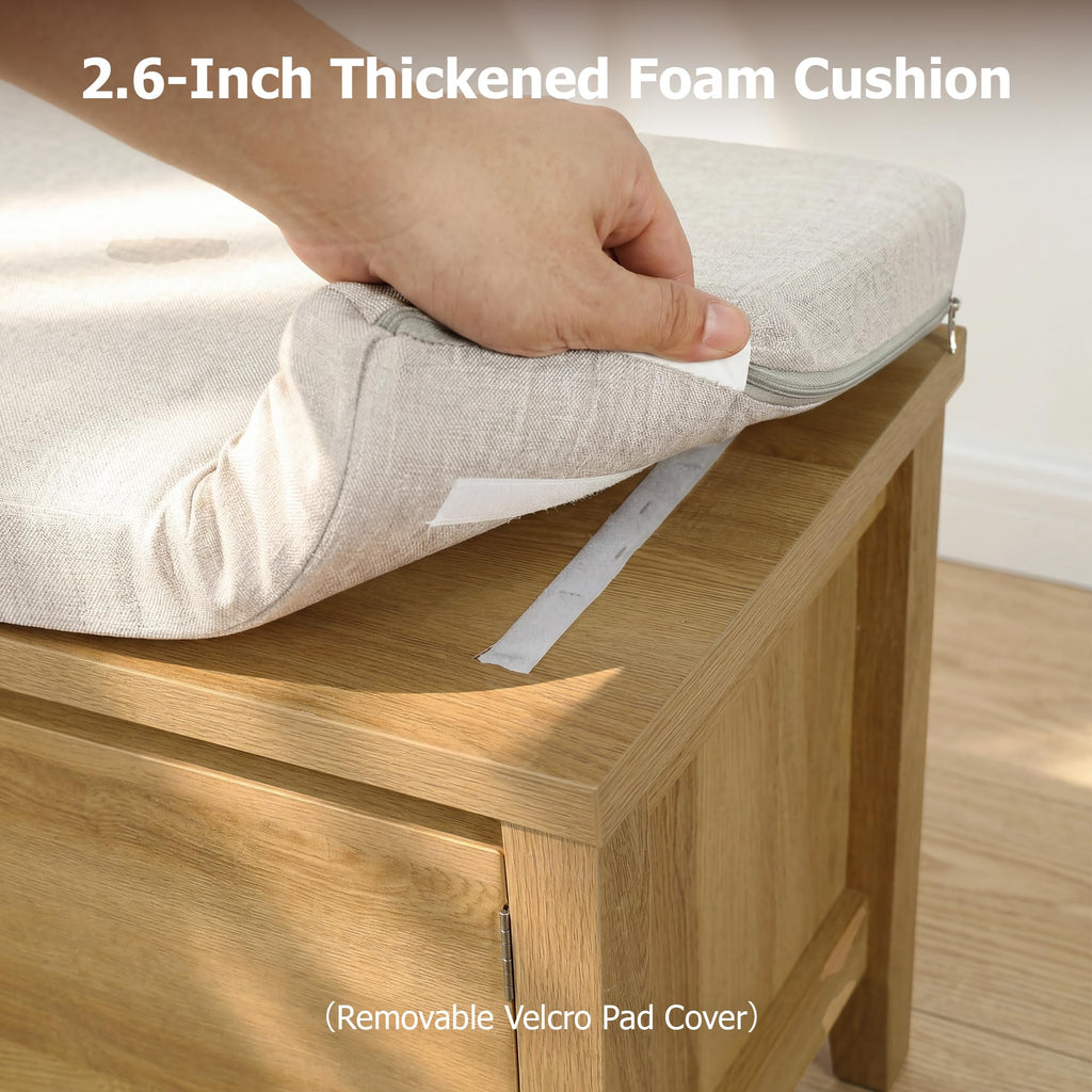 Entryway Bench with Storage, 3 in 1 Storage Bench with 1 Drawer and 2 Cubbies, 44" Rustic Wooden Seat with Cushion