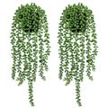 2 Pack Lifelike Artificial String of Pearls Plant - Faux Hanging Succulent with Black Pot, Realistic Trailing Fake