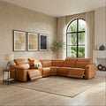 Breathing Leather Recliner Sectional Sofa, 5-Seat Power Reclining Sectional Couch with Adjustable Headrest&Storage