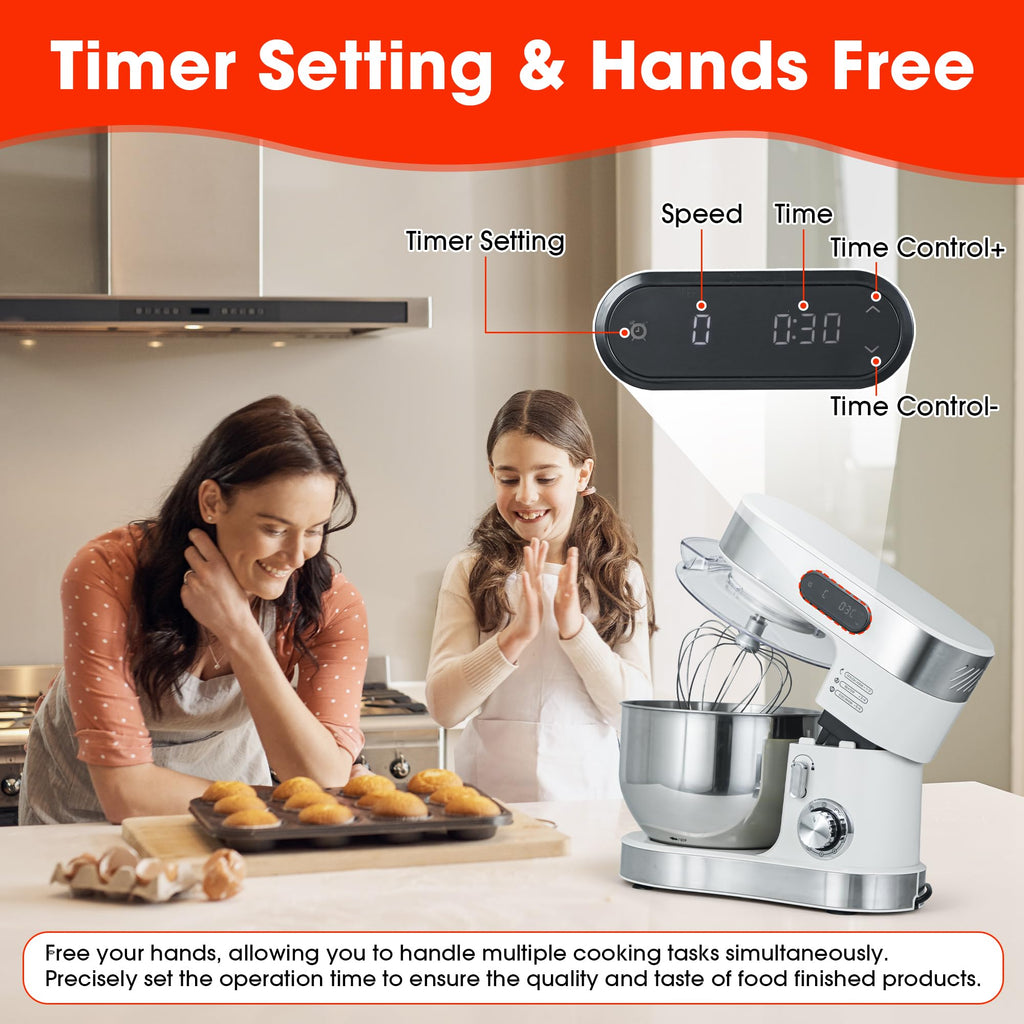 Stand Mixer, 5.8 QT Electric Food Mixer with 600W Pure Copper Motor, 6-Speed Tilt-Head Kitchen Mixer with Stainless