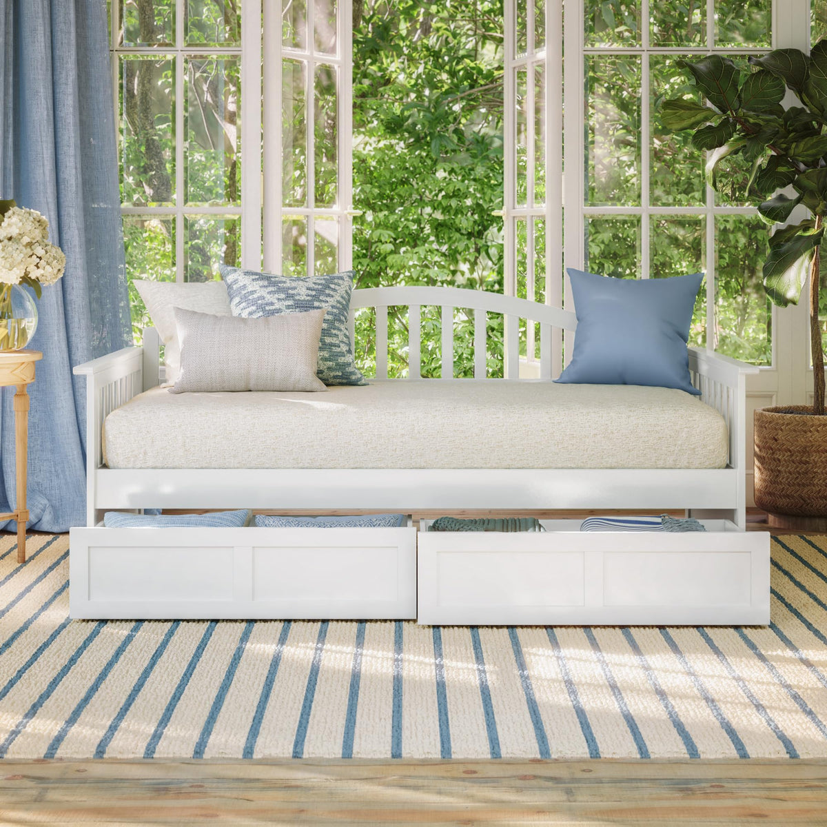 Mission Wood Daybed with Storage Drawers, White