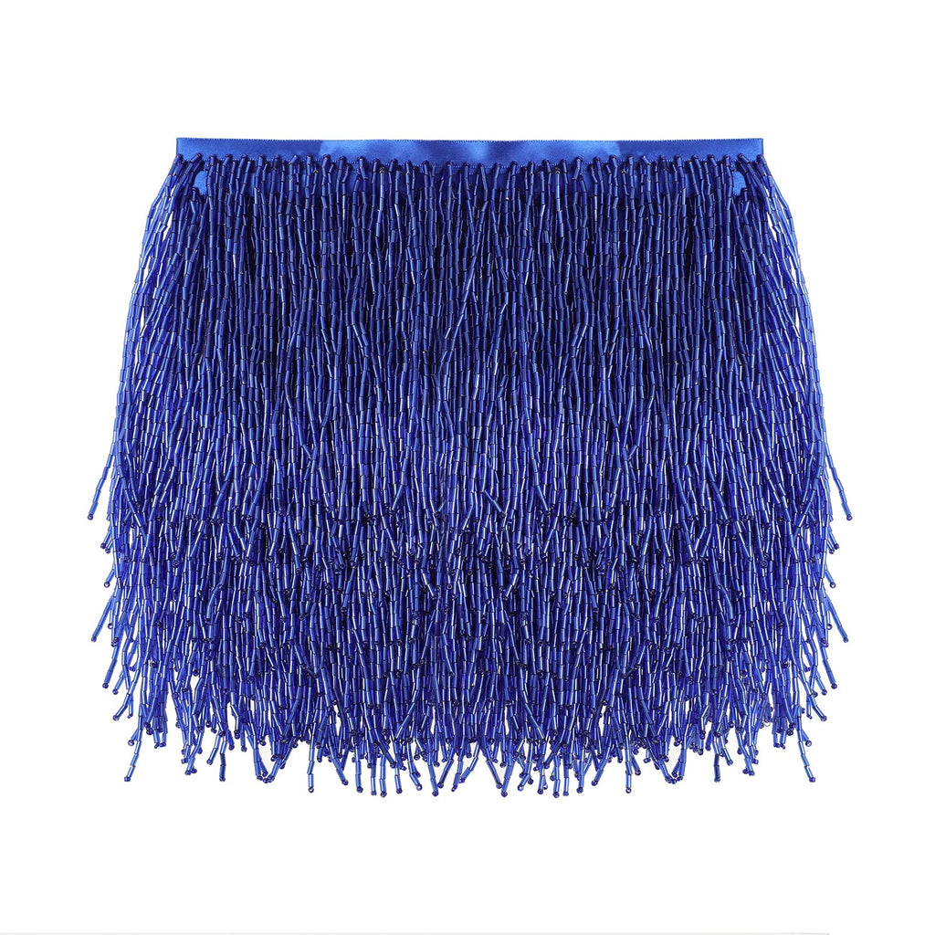 Beaded Fringe Trim for DIY Sewing Craft, 6in Wide, Royal Blue - 1 Yard