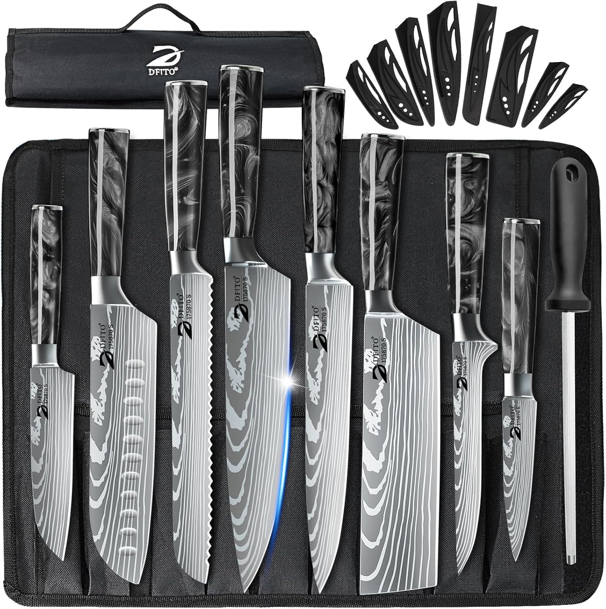 Chef Knife Sets with Roll Bag, 9 Pieces Professional Knife Set | High Carbon Stainless Steel Kitchen Knife Set with