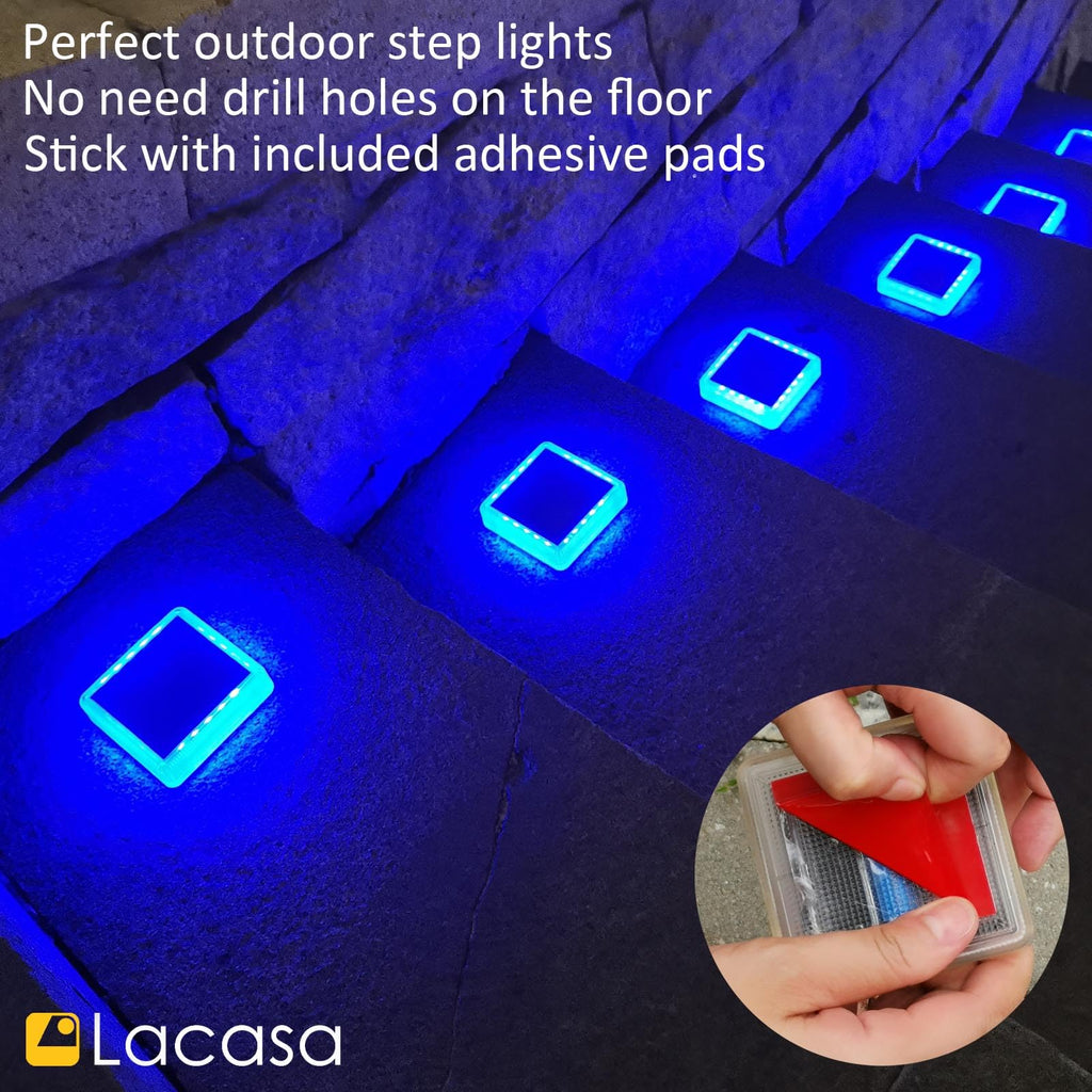 4-Pack Solar Dock Lights - Marine Blue Square LED Garden Deck Step Lights - Solar Powered, Dusk to Dawn for Yard