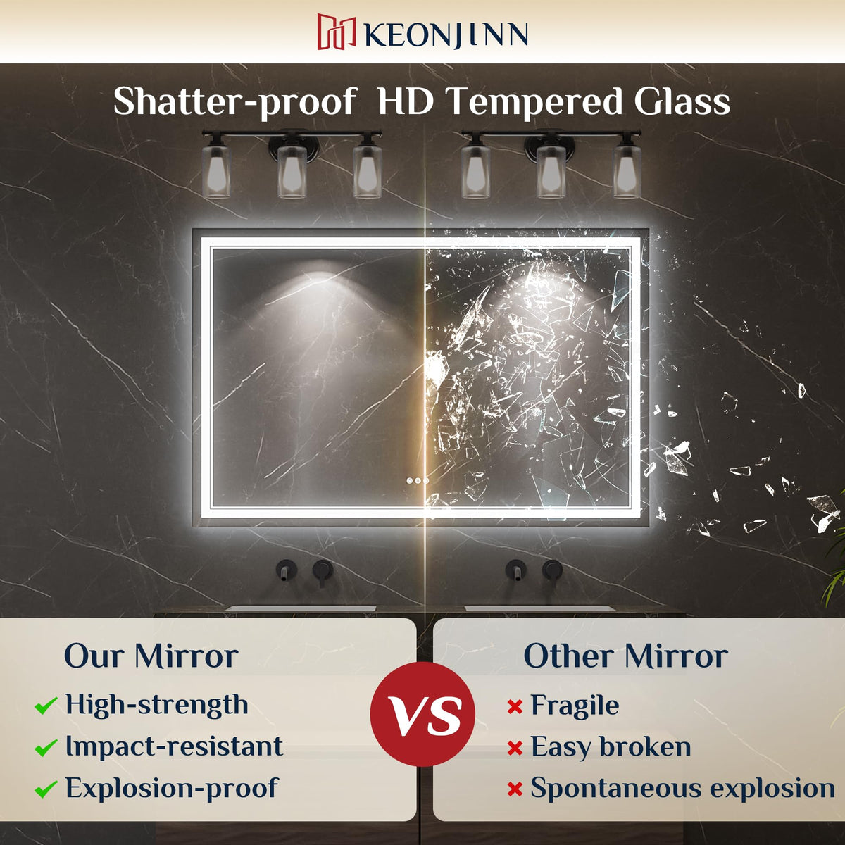 24" x 30" LED Bathroom Mirror with Lights, Frontlit & Backlit