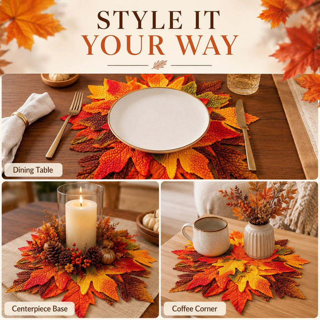 4 Pcs 15" Fall Placemats, Thanksgiving Leaf Mats, Multicolor