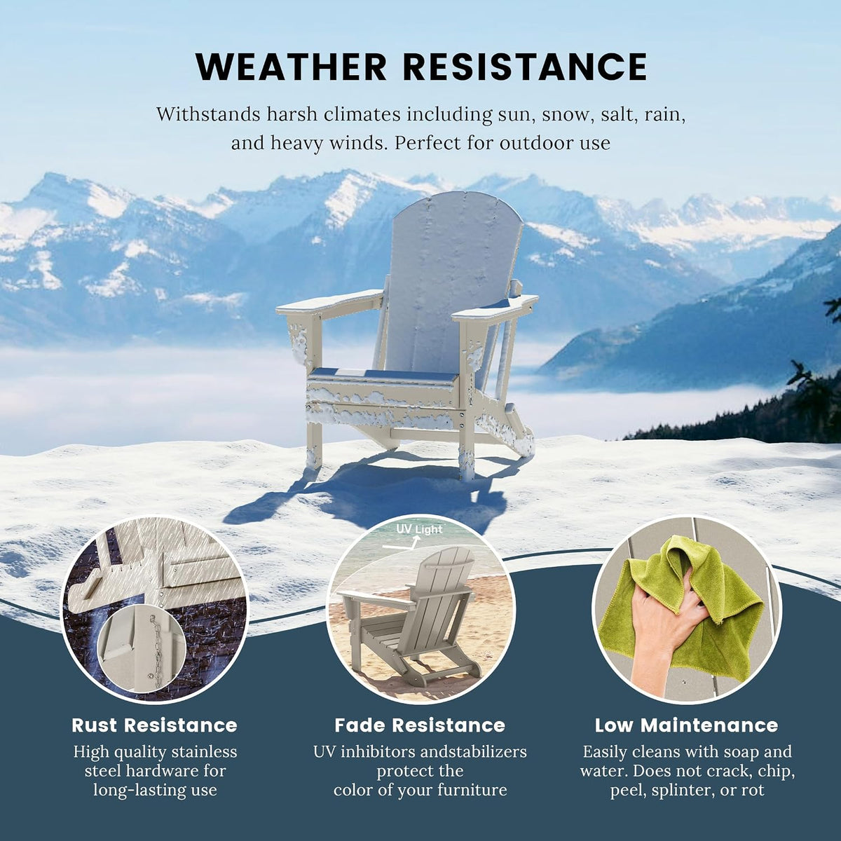 Laguna Folding Adirondack Chairs Set of 2, HDPE Patio Chair, All Weather Use Fire Pit Chair for
