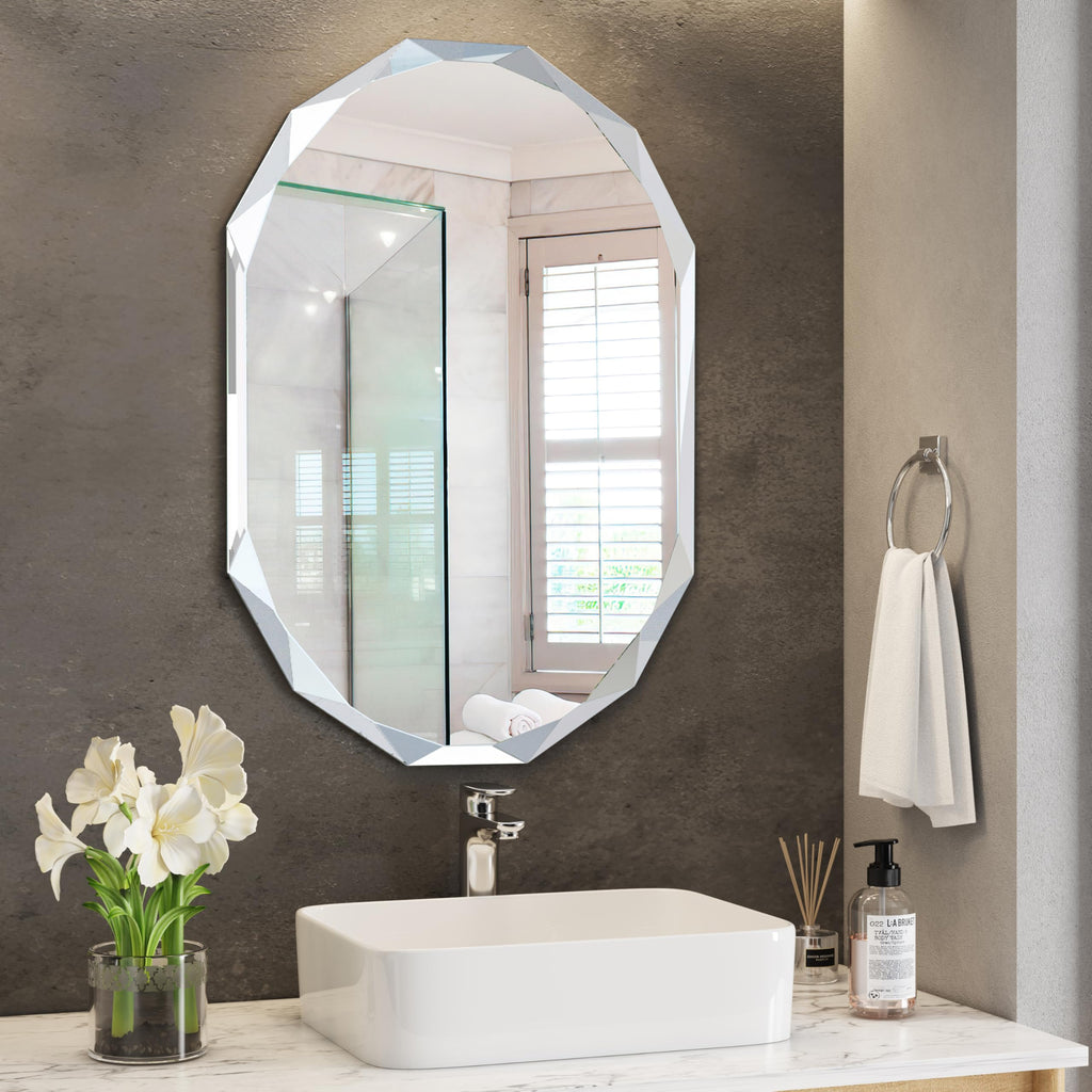 24" x 36" Silver Oval Bathroom Mirror Beveled Edge Frameless Mirrors