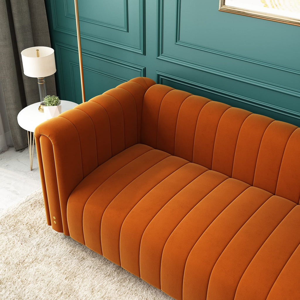 Tufted Couch Chesterfield Sofa Upholstered 81" W 3-Seater Comfy Sofa (Orange 2pcs)