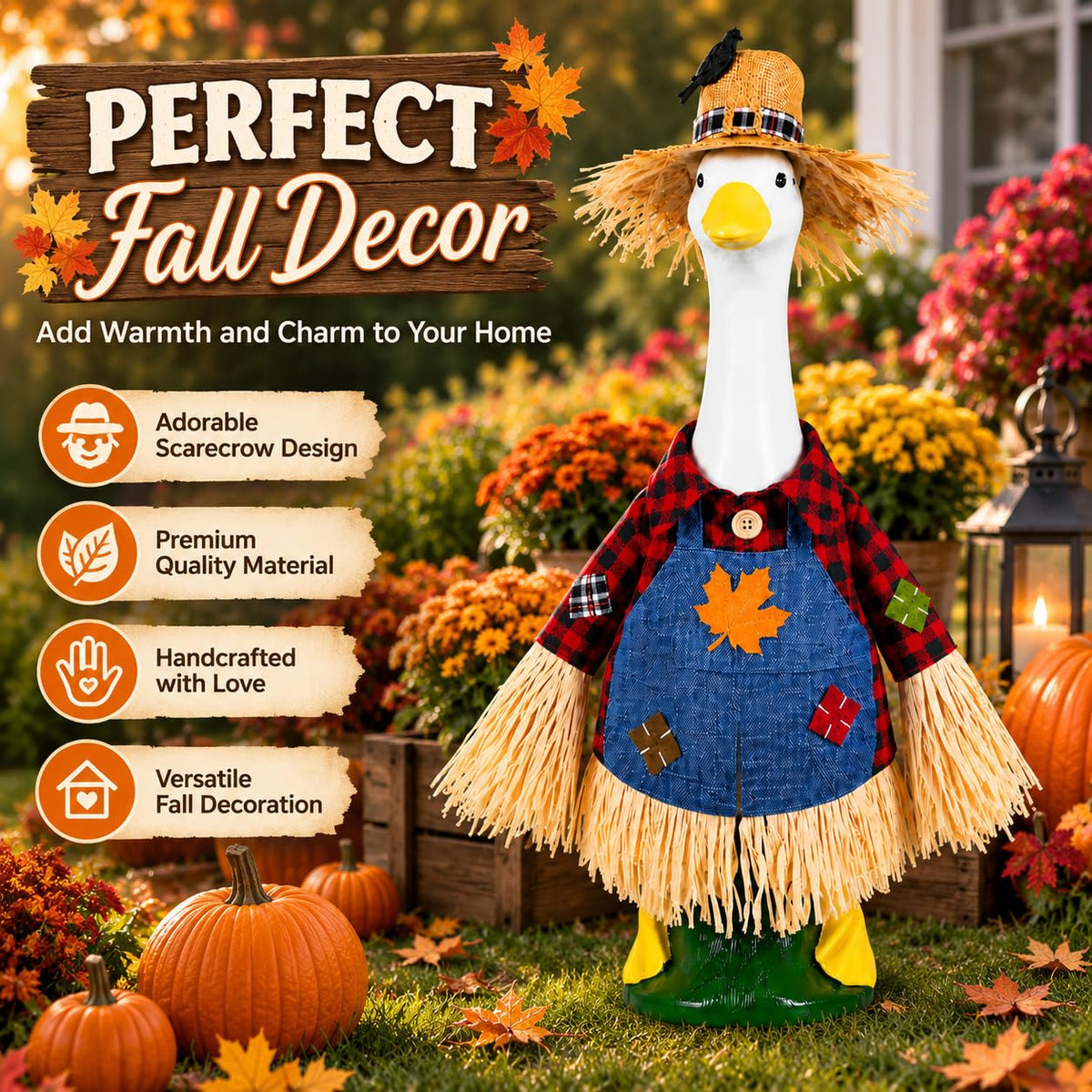 Fall Porch Goose Outfits Fits 23Inch Goose Statue for Outdoor Garden Decor