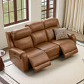 Genuine Leather Power Recliner Sofa, 3 Seater Reclining Sofa, Saddle